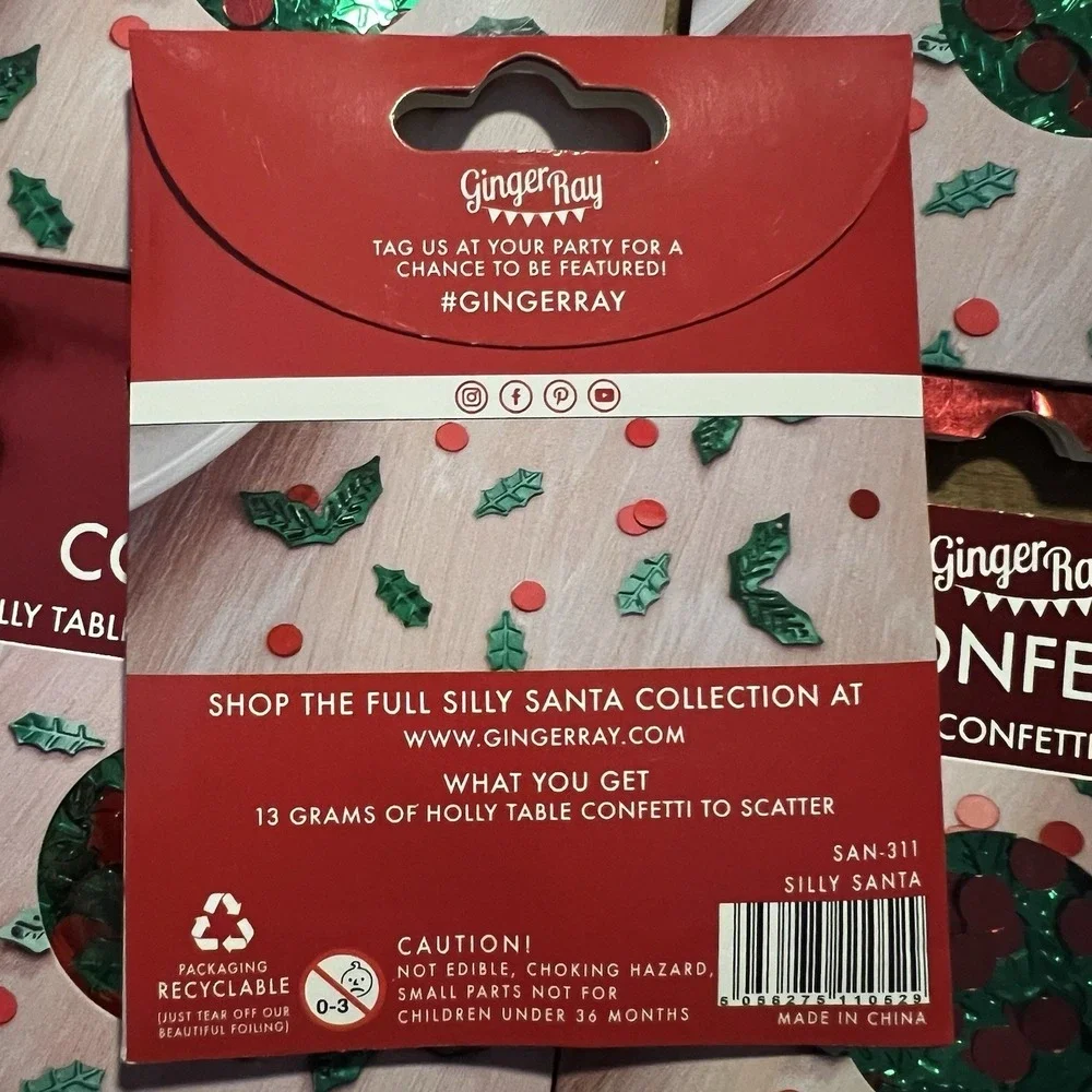 For one pack Ginger Ray Holly Table Confetti Red Green Holly New Christmas
